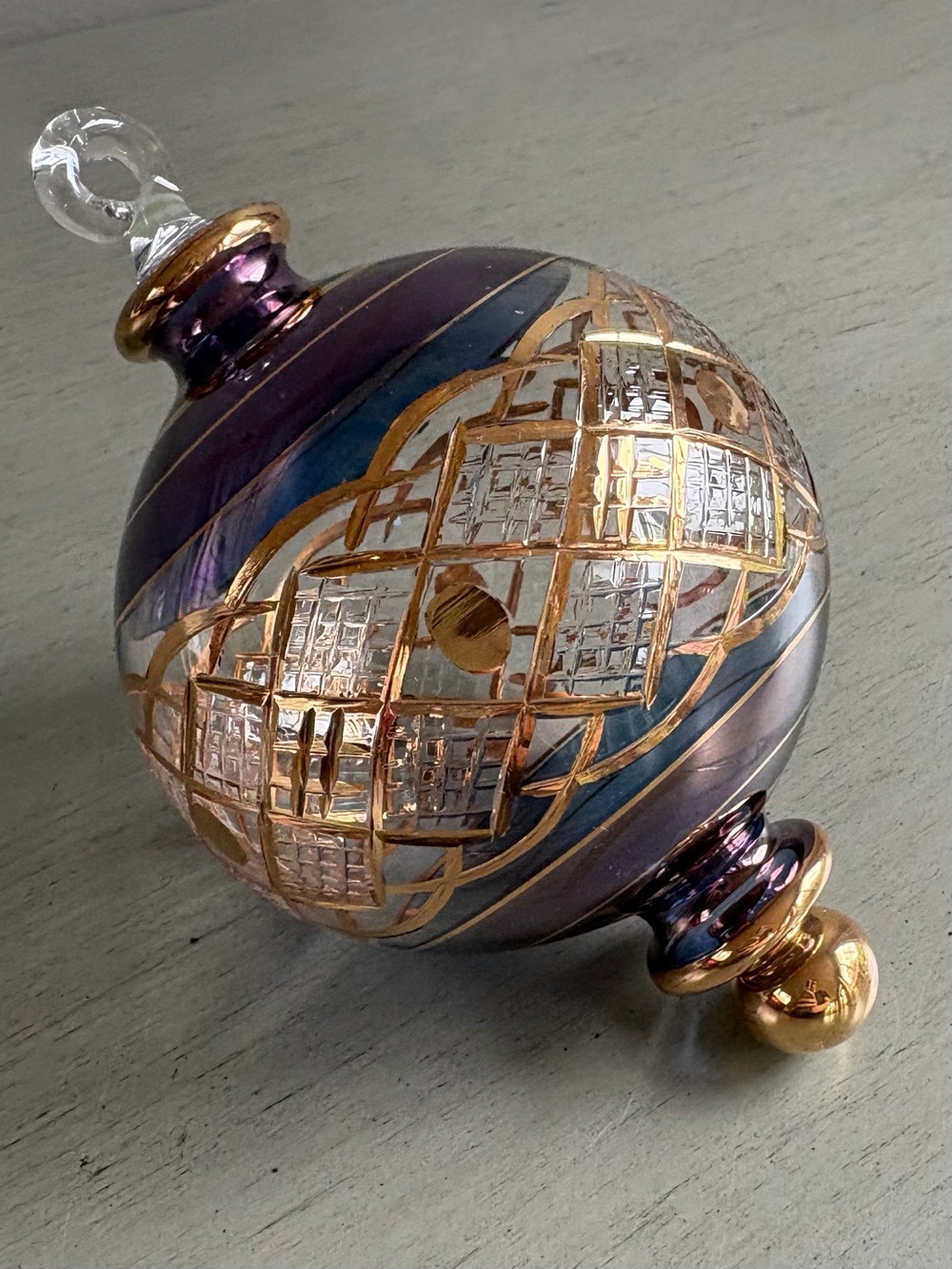 Handblown Purple Gold Decorative Glass Christmas Holiday Ornament Elegant - Picture 5 of 8